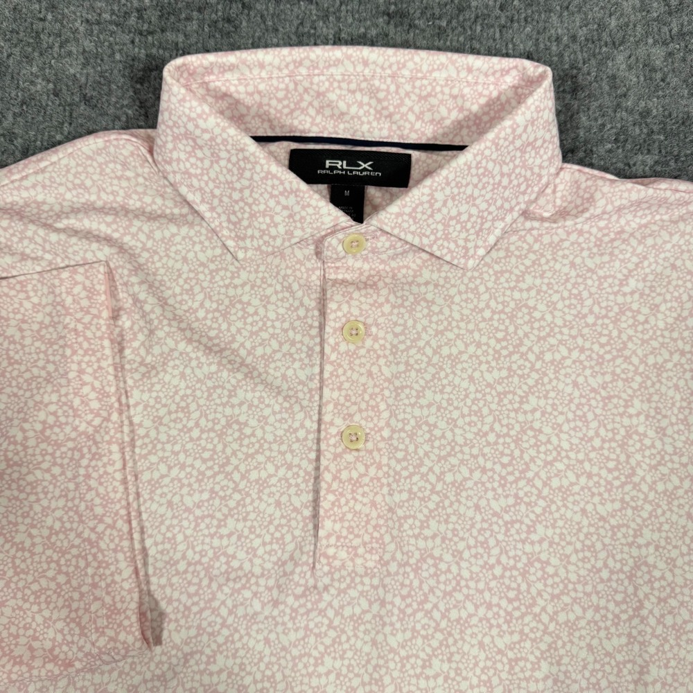 RLX Ralph Lauren Floral Performance Polo Shirt Mens Size M Pink White NWOT